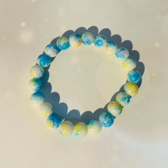 (Set of 2) 1 Glass Bead Bracelet + Seed bead bracelet in cotton candy color hues - Picture 2 of 3